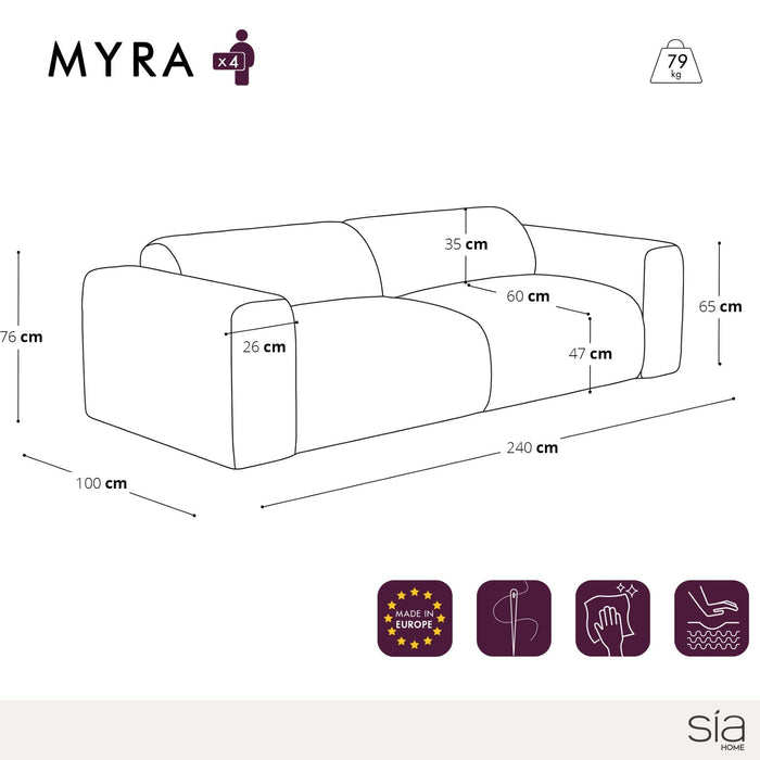 Sofa 4 zits corduroy crème 240cm