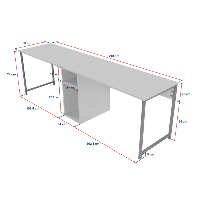 Giga Meubel - Bureau Wit Hout - 240x60x74cm - Twin