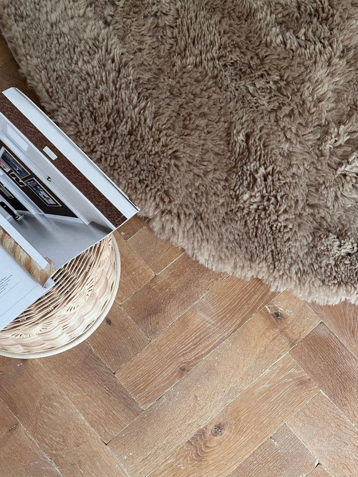 Rond hoogpolig vloerkleed Furr bruin - Interieur05 - 160 x 160 cm