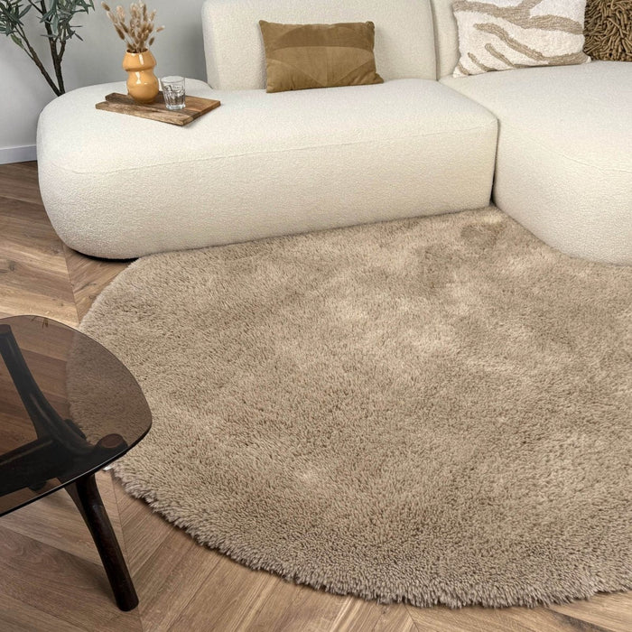 Rond hoogpolig vloerkleed Furr bruin - Interieur05 - 160 x 160 cm