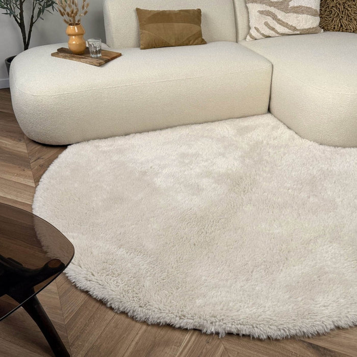 Rond hoogpolig vloerkleed Furr beige - Interieur05 - 120 x 120 cm