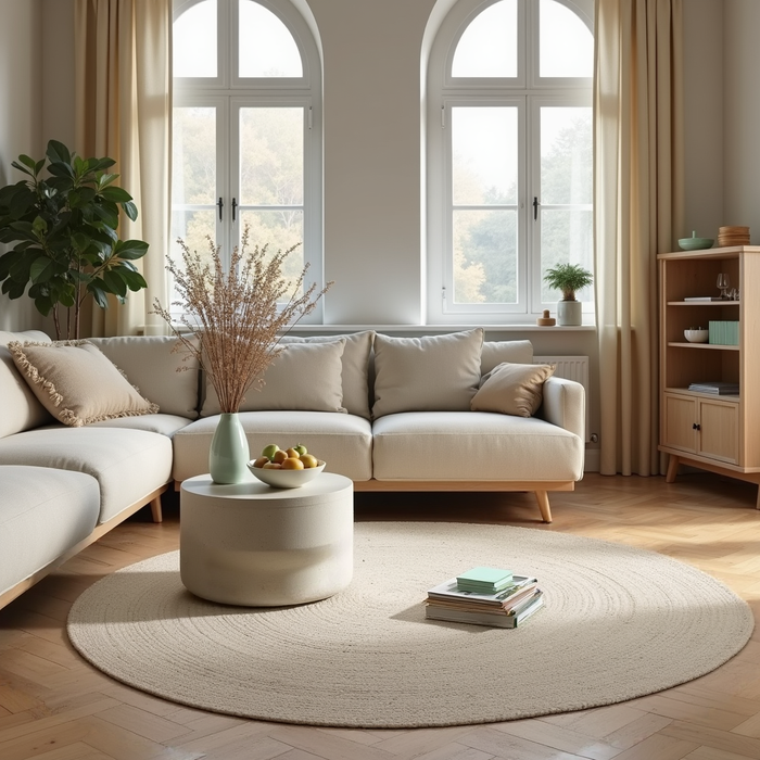 Mrcarpet Rond wollen vloerkleed labyrint beige|ivoor 160 rond