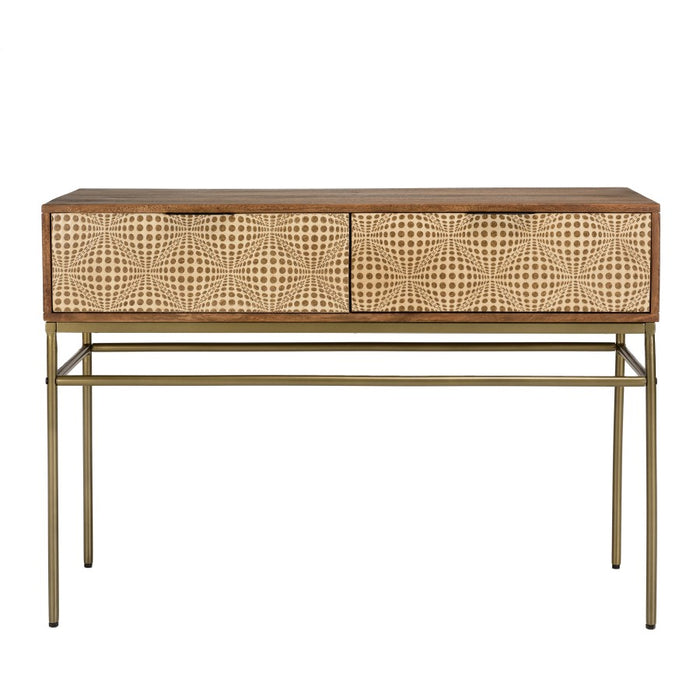 ALIX - Console en bois de manguier 2 tiroirs motifs ethniques