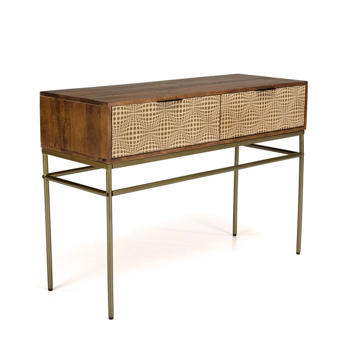 ALIX - Console en bois de manguier 2 tiroirs motifs ethniques