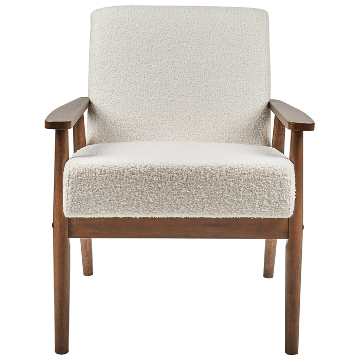 Beliani - ESRUM - Fauteuil - Gebroken wit - Bouclé|Donker hout