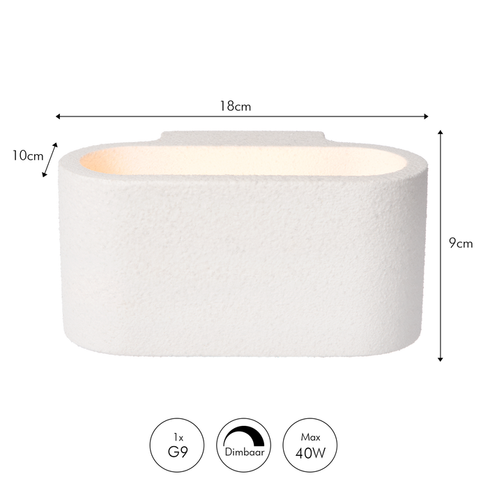 Atmooz Juan Wandlamp - 18x10x9 cm - Wit Gips - Modern Design