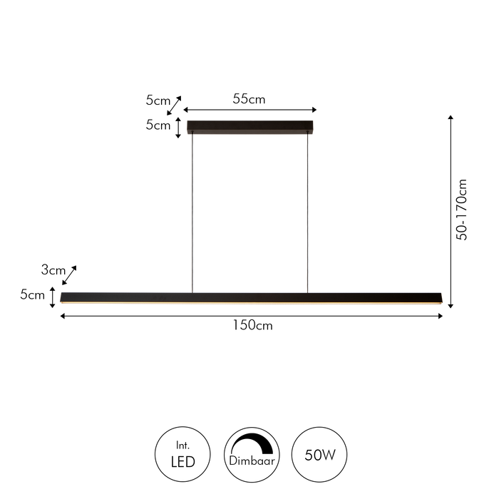 Atmooz Jasmin - Hanglamp - Balk - 150 x 200 cm - Zwart - Metaal - LED