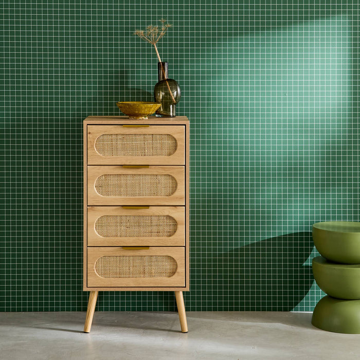 sweeek - Commode chiffonnier ladenkast decor hout en vlechtwerk 4