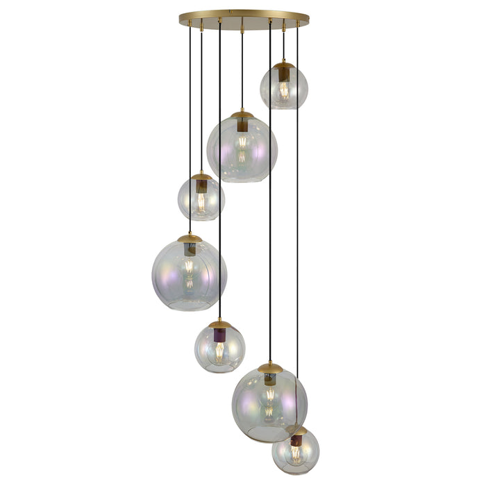 QAZQA Art Deco hanglamp goud met regenboog glas 7-lichts - Sandra