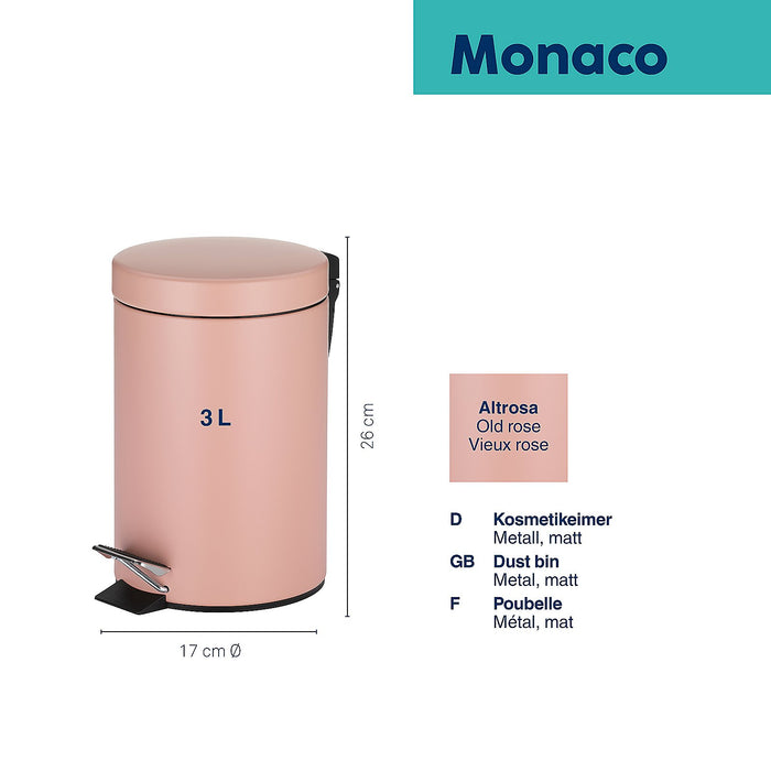 Monaco Pedaal Afvalemmer - 3 liter - Roze - Kela