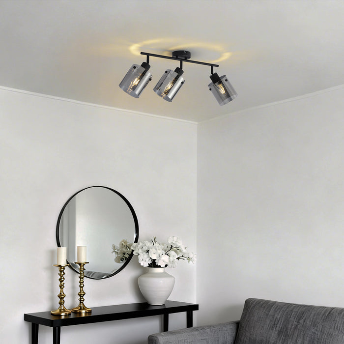 QAZQA Design plafondspot zwart met smoke glas 3-lichts - Domo