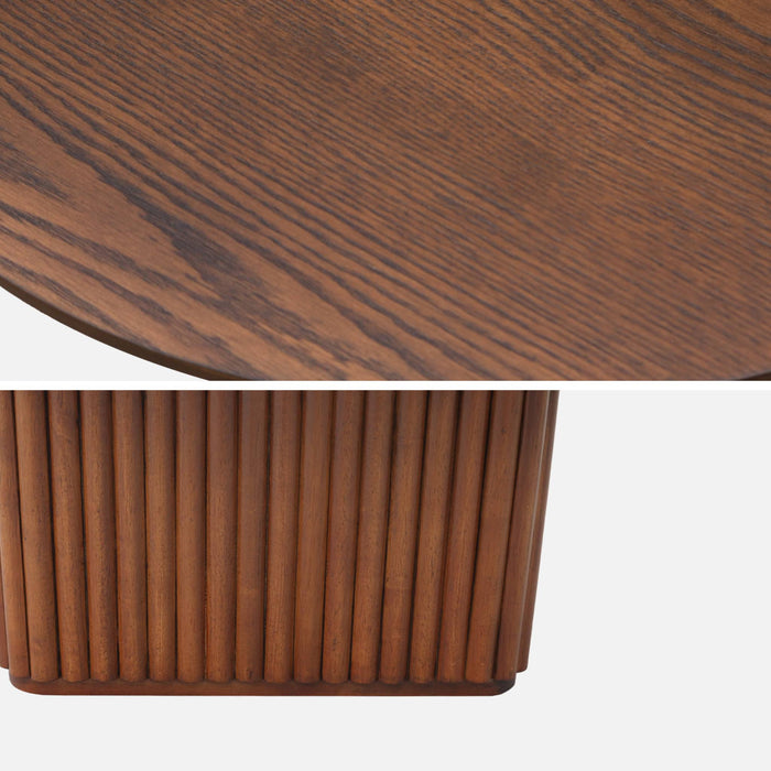 sweeek - Ovale salontafel rubberhout met eikenfineer