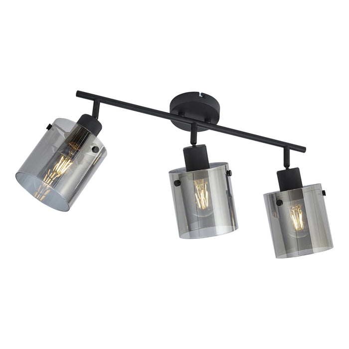 QAZQA Design plafondspot zwart met smoke glas 3-lichts - Domo