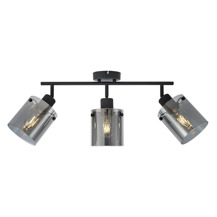 QAZQA Design plafondspot zwart met smoke glas 3-lichts - Domo