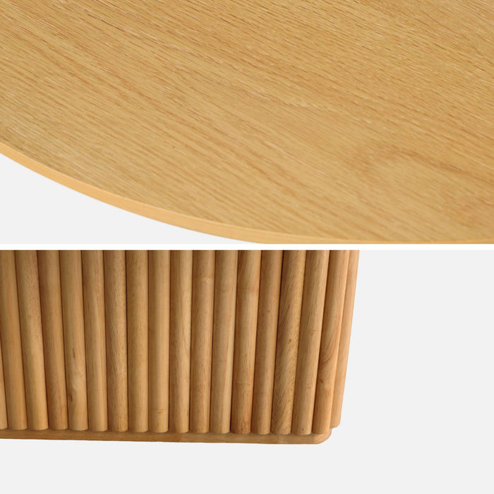 sweeek - Ovale salontafel rubberhout met eikenfineer