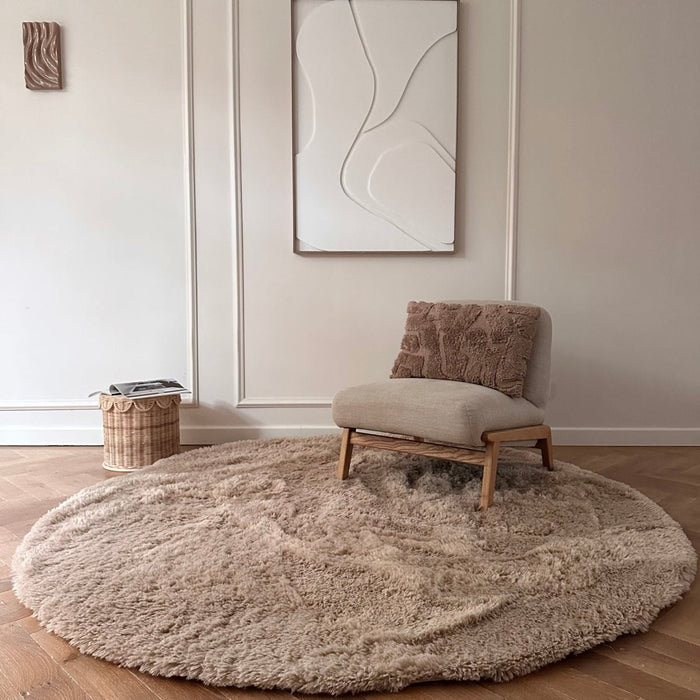 Rond hoogpolig vloerkleed Furr bruin - Interieur05 - 160 x 160 cm