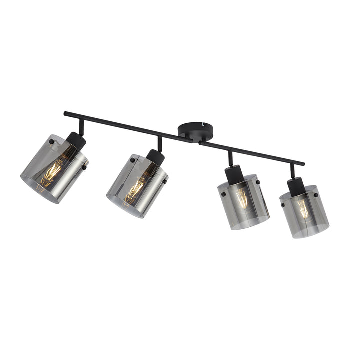 QAZQA Design plafondspot zwart met smoke glas 4-lichts - Domo