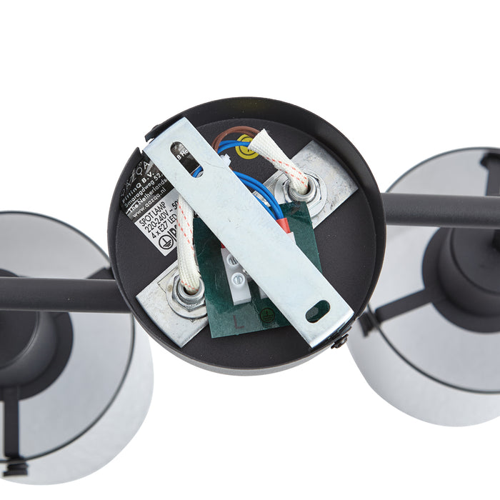 QAZQA Design plafondspot zwart met smoke glas 4-lichts - Domo