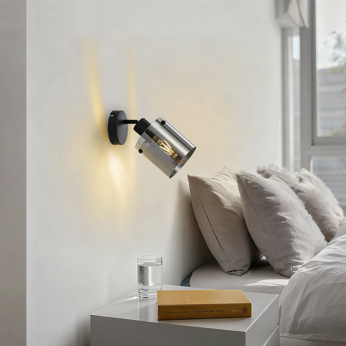 QAZQA Design wandspot zwart met smoke glas - Domo