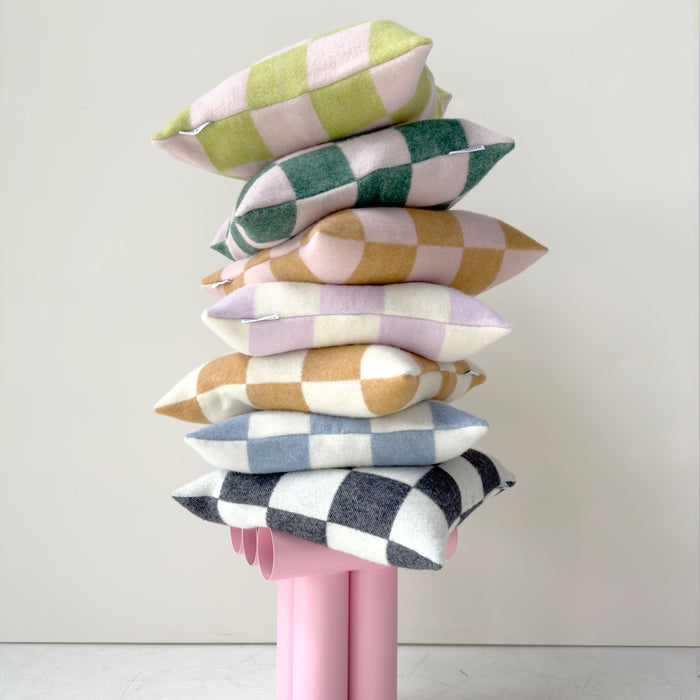 Maison Deux Checkerboard Kussenhoes - Kiwi / Roze