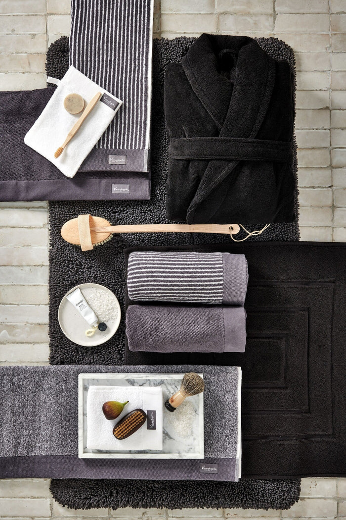 Handdoek Home Mouliné Off Black | 70 x 140 cm | Zwart | Grijs | Katoen