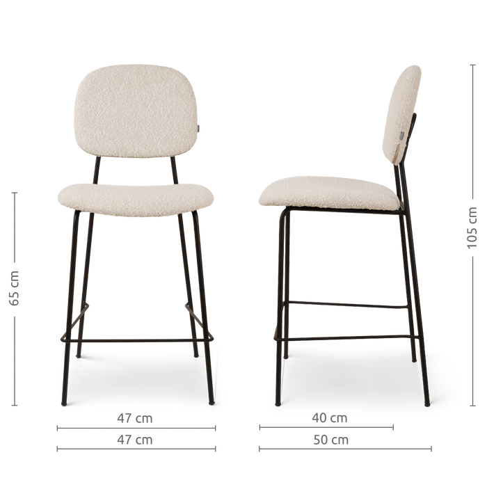 Nolon Jasmijn Barkruk Bouclé Beige - Zwart - 65 cm