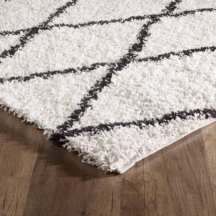 sweeek - Shaggy geruit binnenkleed, Berberse stijl, wit en zwart