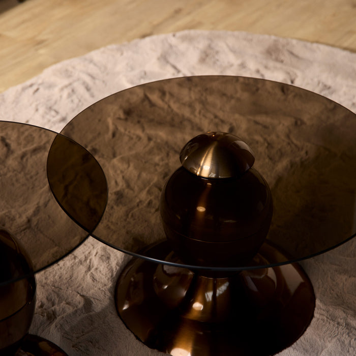 StarFurn - Salontafel Rond Bruin Glas - Set van 2 - 70x70x39cm - June