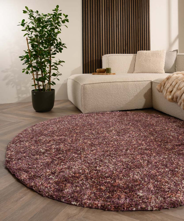 Tapeso Rond hoogpolig vloerkleed - Blend roze - 200 cm