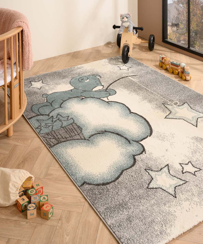 Tapeso Kindervloerkleed - Beer blauw - 120x170 cm