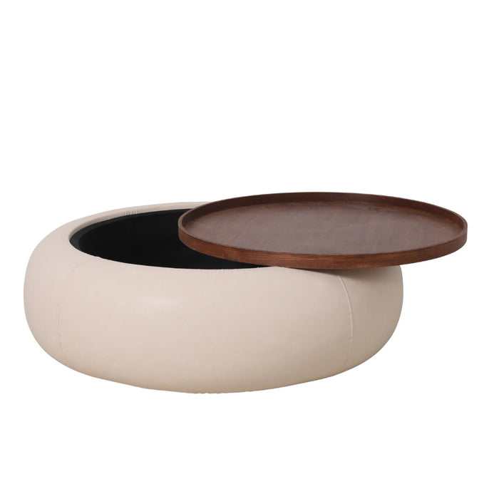 DÉJA Living - Salontafel - Beige|Walnoot - PU - Ø102cm - Draby