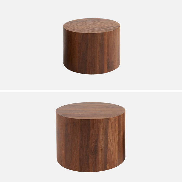 sweeek - Set van 2 ronde salontafels met houteffect