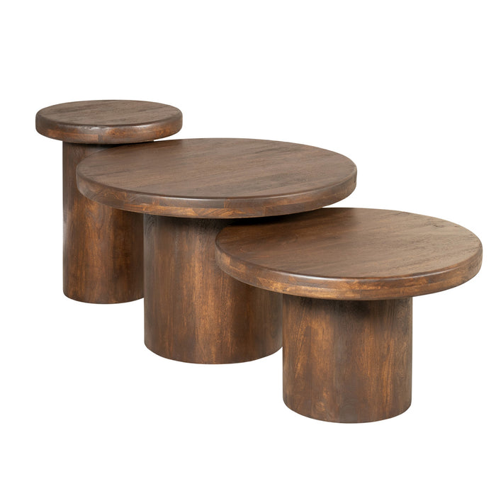 StarFurn - Salontafel Rond Bruin Hout - Set van 3 - 70x70x45cm - Maya