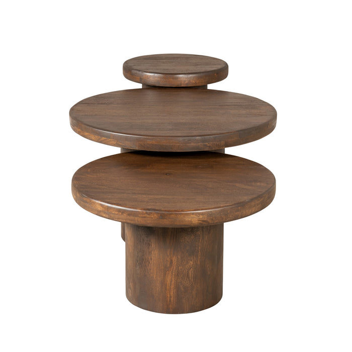 StarFurn - Salontafel Rond Bruin Hout - Set van 3 - 70x70x45cm - Maya