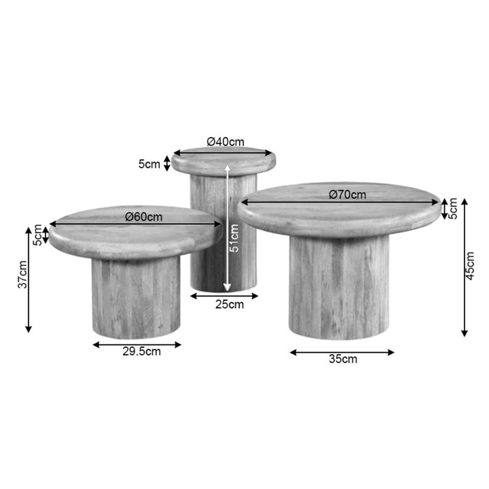 StarFurn - Salontafel Zandkleur Hout - Set van 3 - 70x70x45cm - Maya