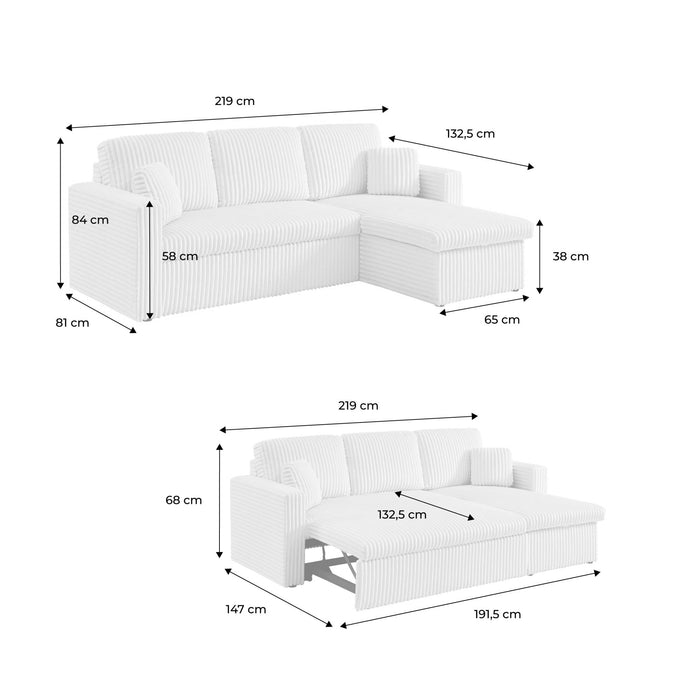 sweeek - Omkeerbare 3-zits slaaphoekbank met geribbelde bontlook