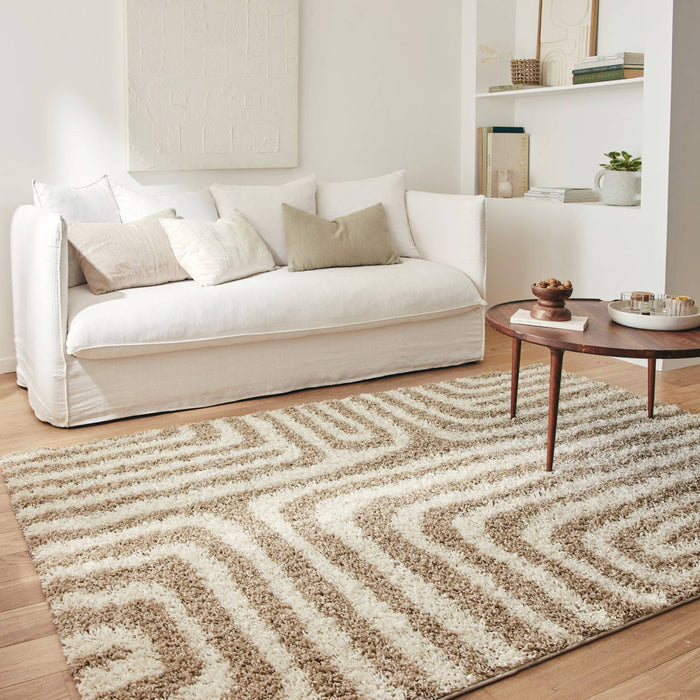 sweeek - Shaggy vloerkleed met geometrisch patroon beige
