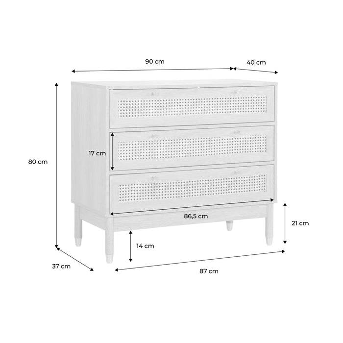 sweeek - Ladekast houteffect en vlechtwerk 3 laden