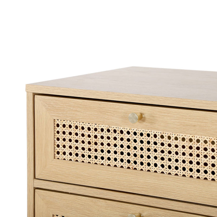 sweeek - Ladekastje houteffect en vlechtwerk 4 laden