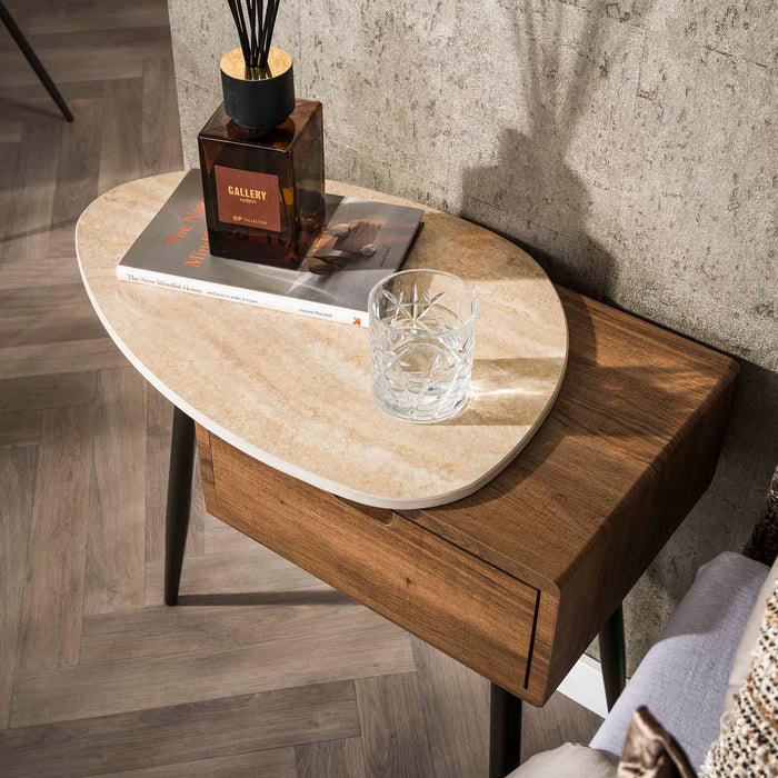 Giga Meubel - Nachtkastje Hout|Travertin - 60cm - Travino Links