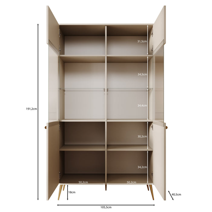 Meubella - Reunion - Vitrinekast - Beige - 106x41x191 cm