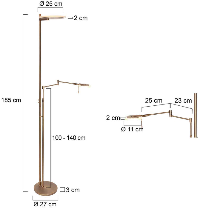 Steinhauer - Vloerlamp Brons Metaal - 187cm - Turound met Leesarm
