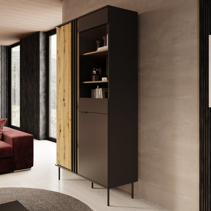 Meubella - Rogan - Vitrinekast - Zwart - 111x40x195 cm