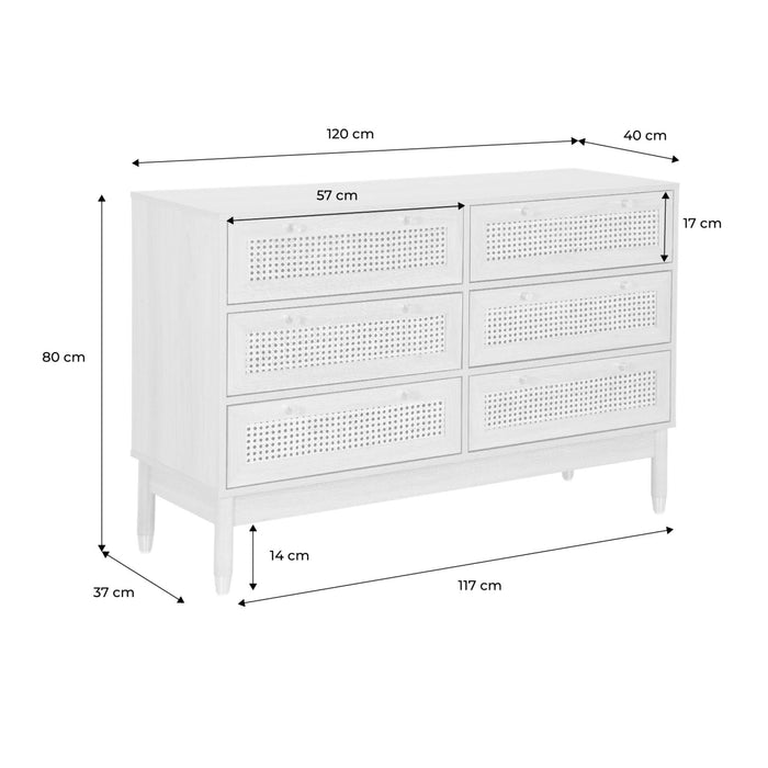 sweeek - Ladekast dressoir houteffect en vlechtwerk 6 laden