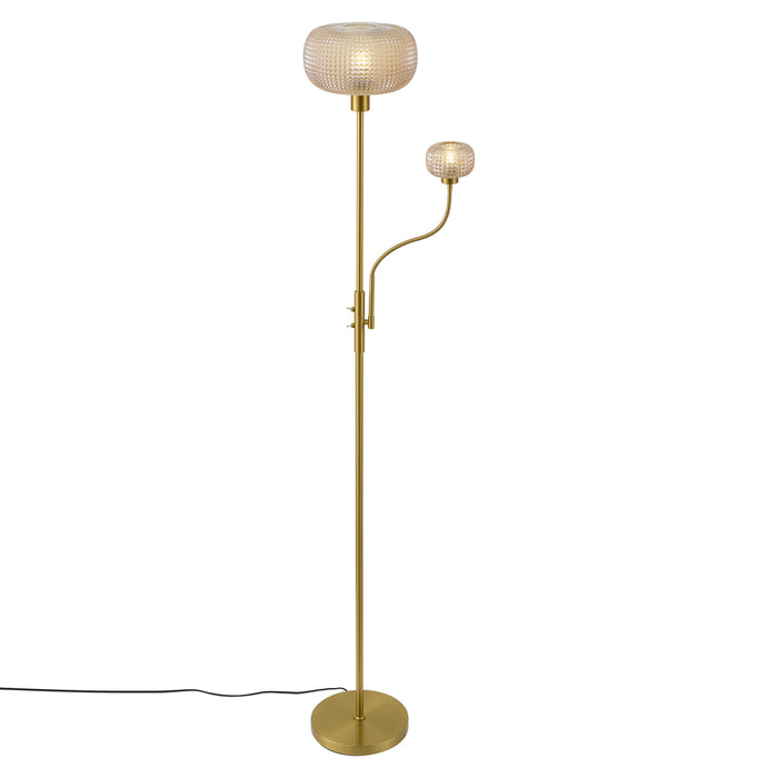 QAZQA Design vloerlamp messing met amber glas 2-lichts - Brianna