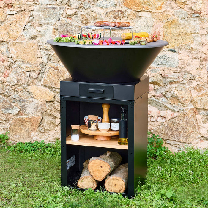sweeek - Brasero barbecue Ø81,5cm met kookrooster, houtopslag en hoes