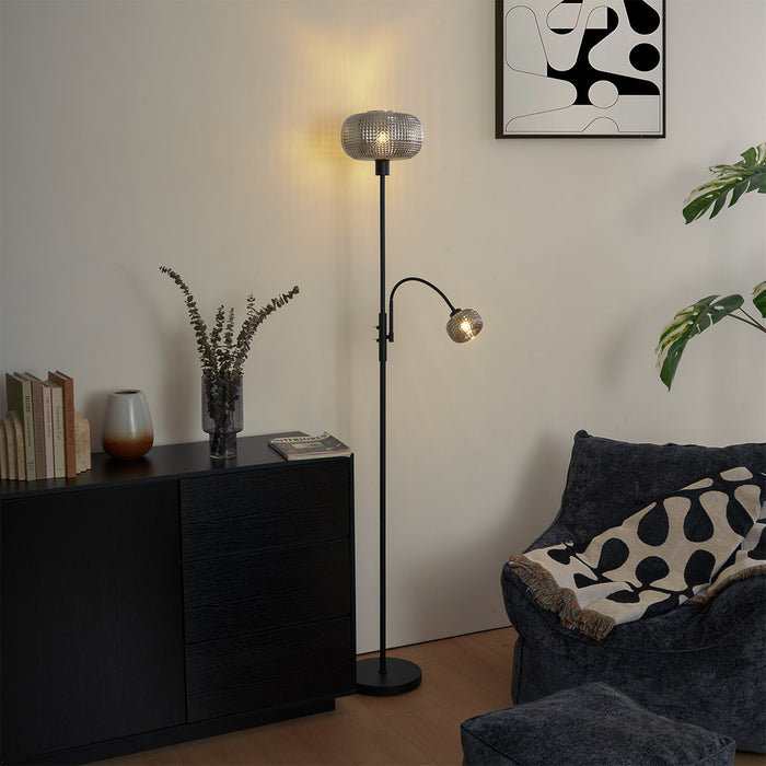 QAZQA Design vloerlamp zwart met smoke glas 2-lichts - Brianna