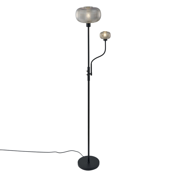 QAZQA Design vloerlamp zwart met smoke glas 2-lichts - Brianna