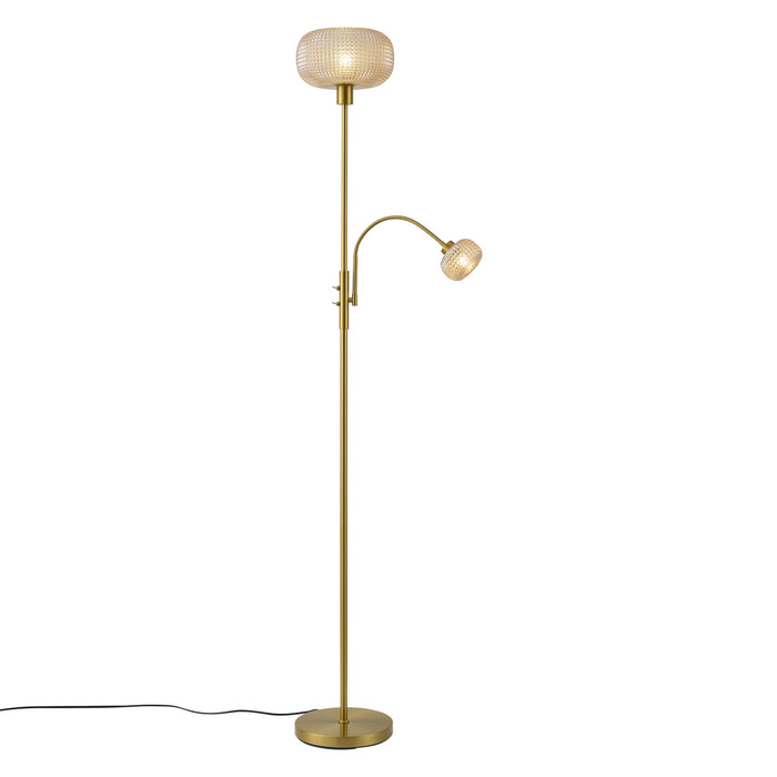 QAZQA Design vloerlamp messing met amber glas 2-lichts - Brianna