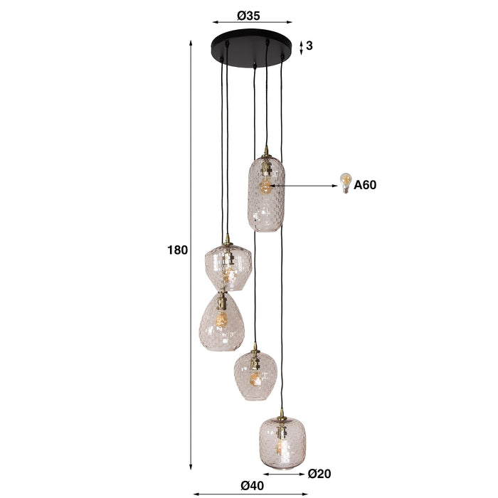 Giga Meubel - Hanglamp Glas - 5-Lichts - Patch Pattern
